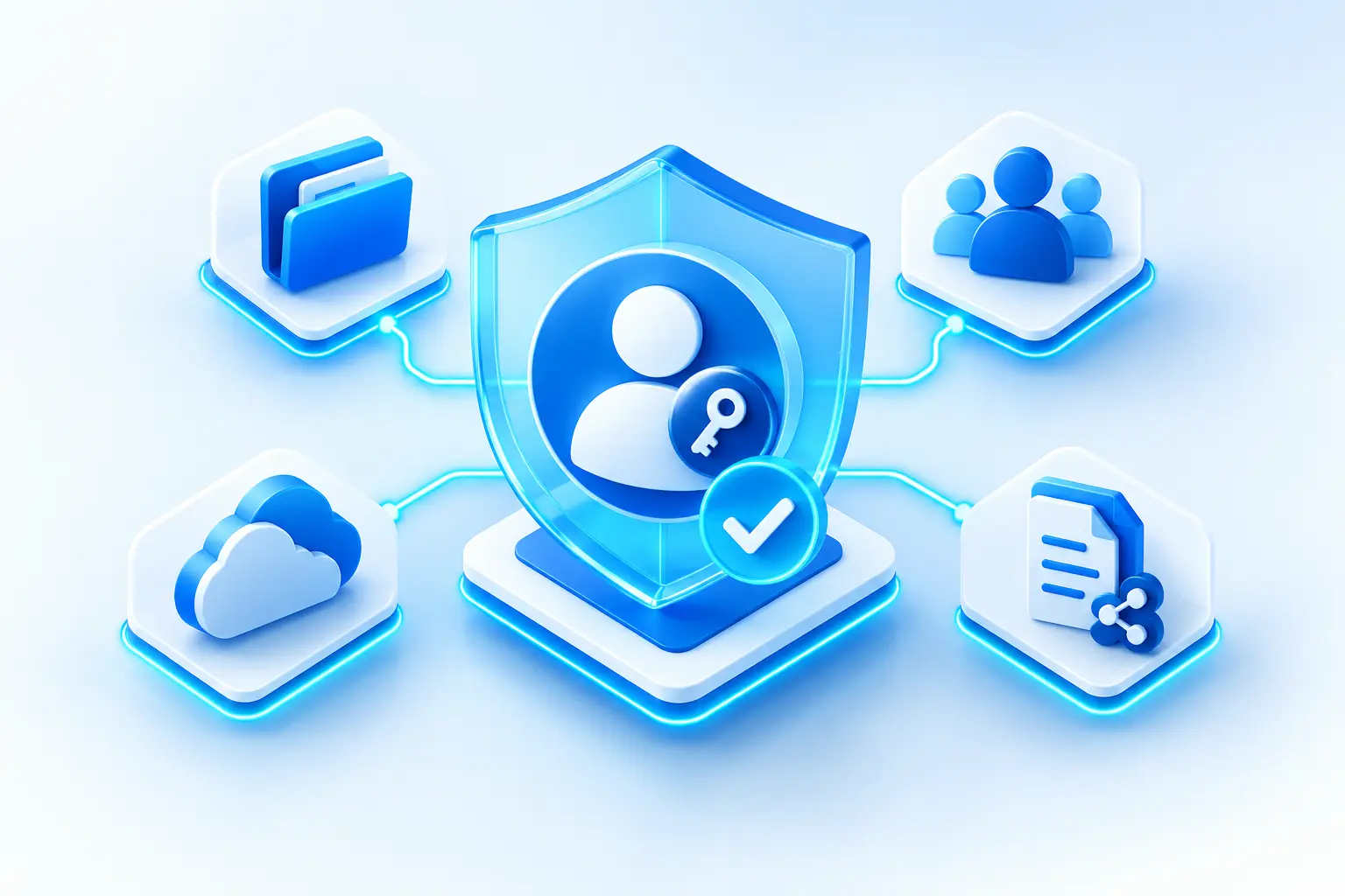 Illustration of a laptop displaying a Microsoft 365 icon alongside a security shield